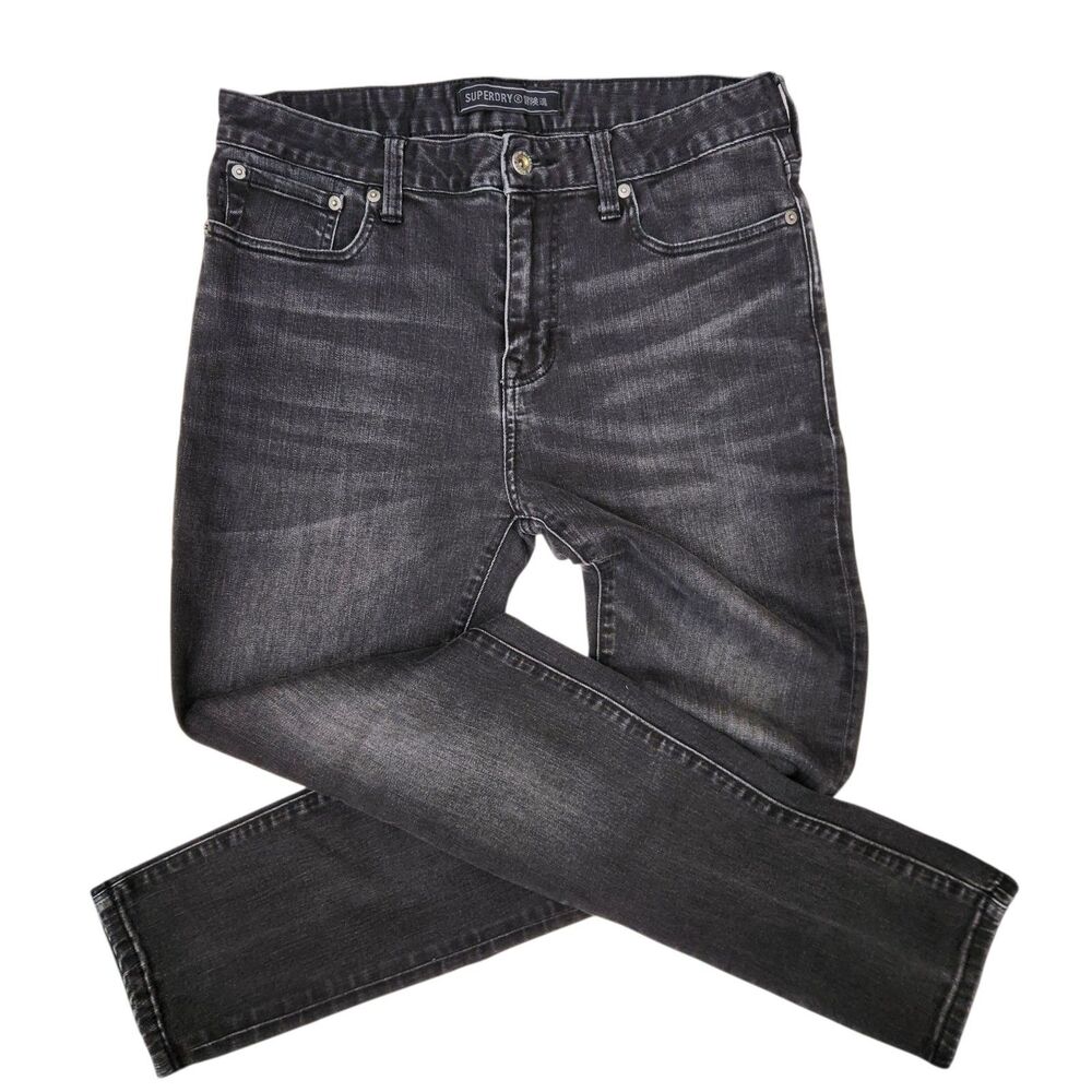 Superdry Mens Whiskered Front 5 Pocket Faded Black Grunge Punk Skinny Jeans 32